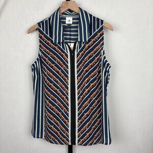 NEW Cabi Chevron Top Flower Row Womens Medium Sleeveless Zip Front Collared Tank